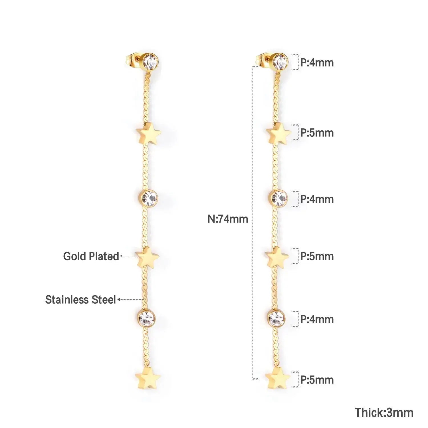 New Crystal Stars Coin Long Tassel Dangle Earrings For Women Girls Stainless Steel Trending Korean Fashion Jewelry asonjewelry