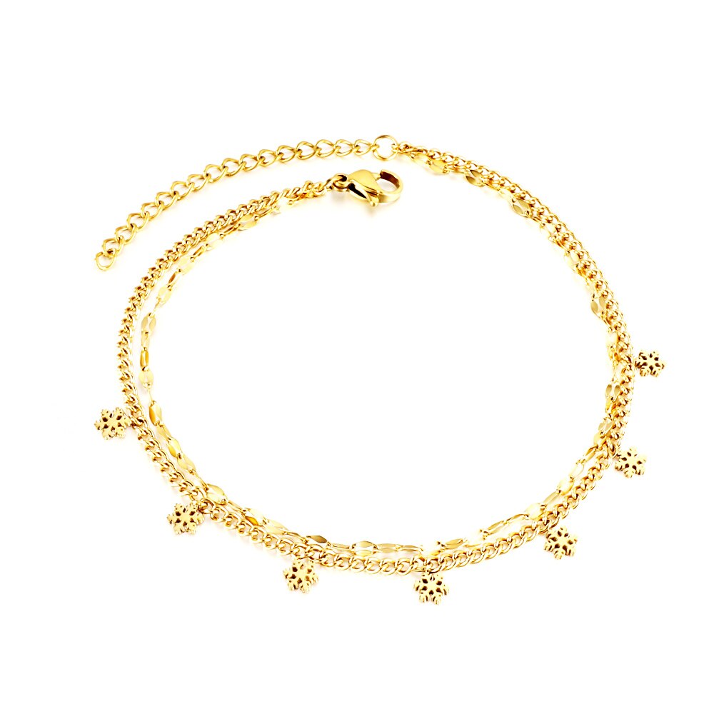 ASON Vintage Snowflake Accessories Multi-layer Link Chain Anklets Gold Color Stainless Steel For Women Girl Fashion Jewelry asonjewelry
