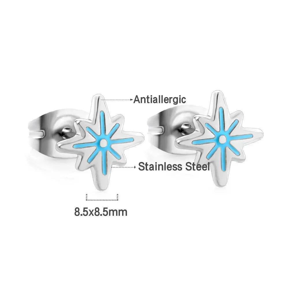 Stainless Steel Lucky Star Stud Earrings For Women Girls Gold Plated Silver Color Trendy Piercing Ear Wholesale asonjewelry