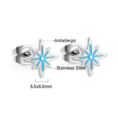 Stainless Steel Lucky Star Stud Earrings For Women Girls Gold Plated Silver Color Trendy Piercing Ear Wholesale asonjewelry