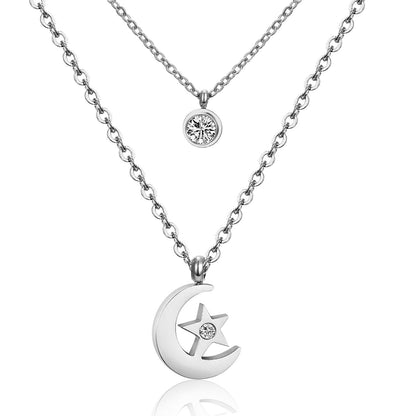ASON Moon Star Pendant Necklaces Stainless Steel Gold Color Double Chain Necklace Statement Jewelry Wholesale Party Gift asonjewelry