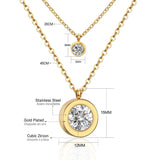 Double Layer Chain Pendants Necklaces For Women Girls Gold Color Silver Tone Stainless Steel CZ Crystal Round Choker