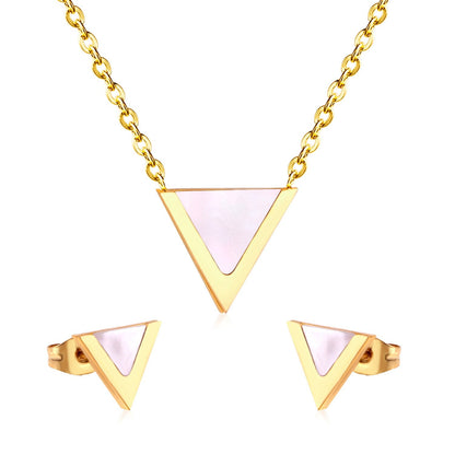ASON Children Triangle Pendant Necklace Stainless Steel Small Stud Earrings Shell Jewelry Sets Party For Girl Women Fashion asonjewelry