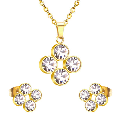 ASON 316L Stainless Steel Zircon Gold Bridal Wedding Jewelry Sets for Women 2019 Flower Necklace Pendant Small Stud Earring asonjewelry