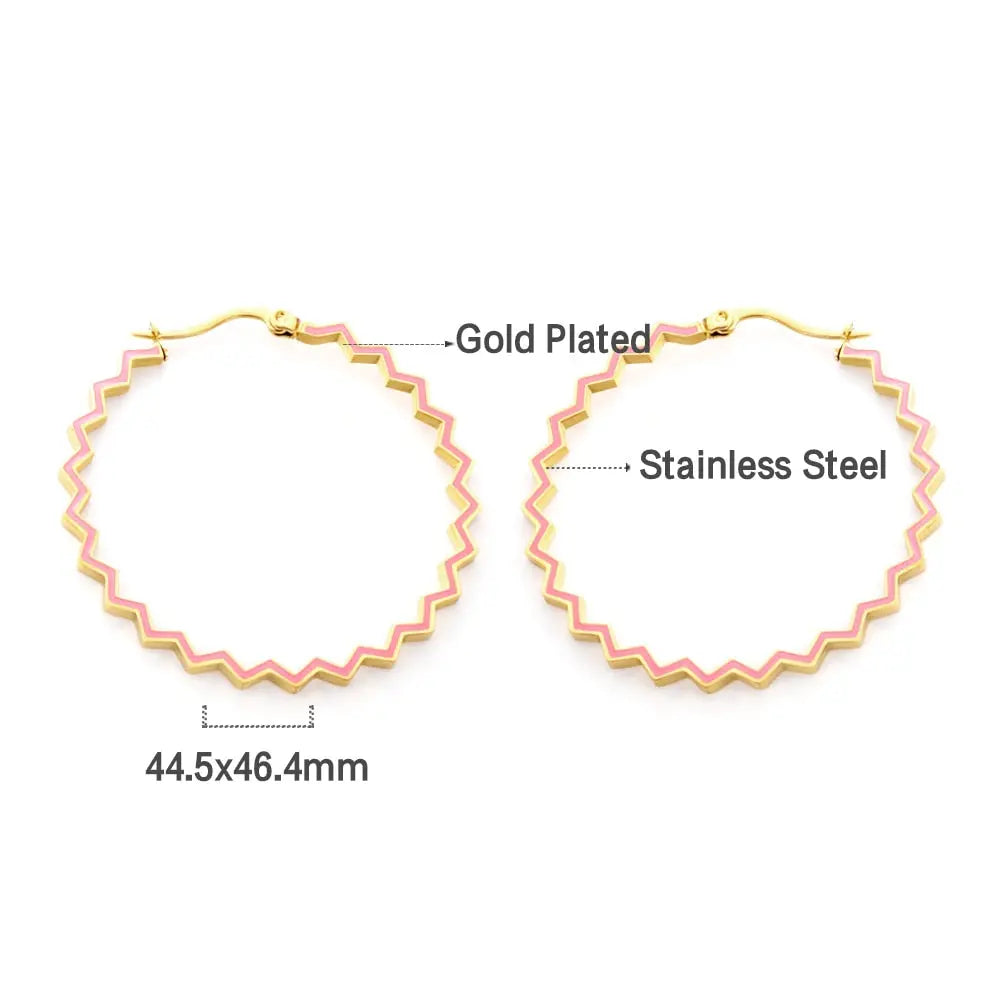 Bohemia Metal Large Wave Shape Hoop Earrrings Stainless Steel Blue Pink Color Irregular Ear Boho Jewelry Gifts for her asonjewelry