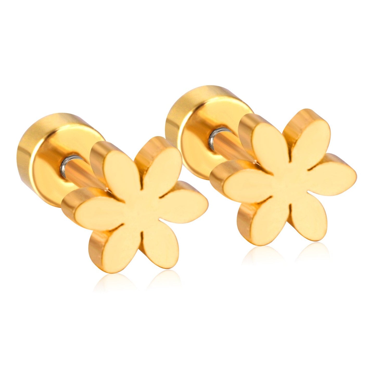 ASON Flower Screw Stud Earrings Newest Trendy Style Gold Color Stainless Steel Dangler for Women/Girl Accessories Mujer asonjewelry
