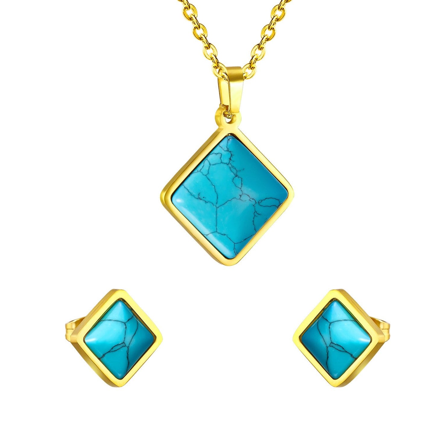 ASON Set Jewelry Women Stainless Steel Geometry Enamel Pendant Necklace Earrings Sets Wholesale Friend Gift asonjewelry