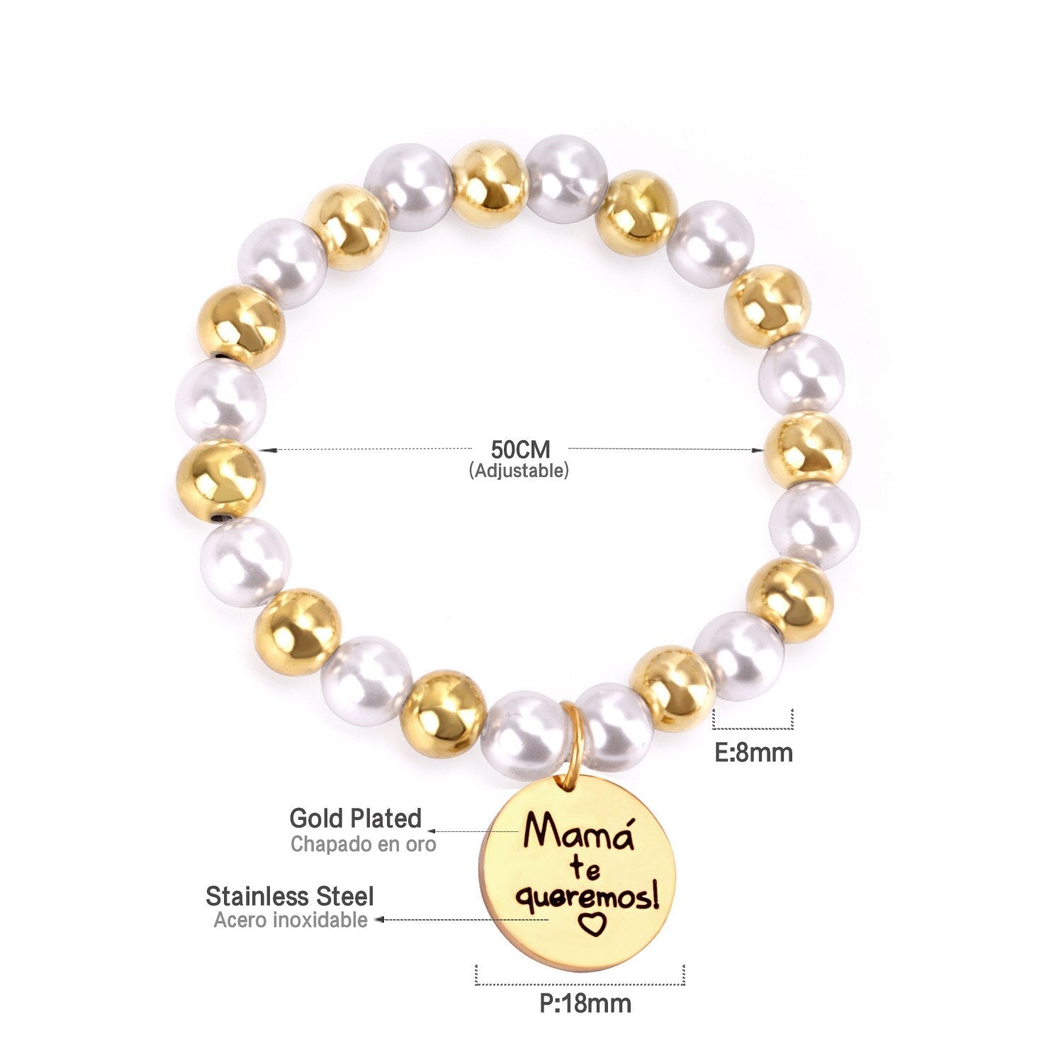 ASON Mixed Color Ball Beaded Engrave MaMa Bracelets Bangles Gold Color Stainless Steel For Women Birthday Mother's Day Gift asonjewelry