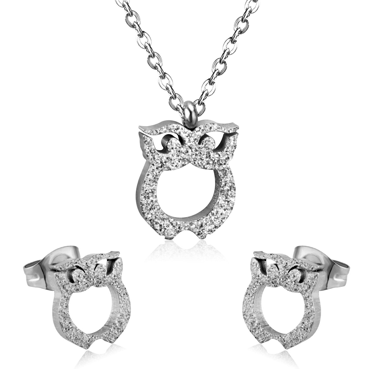 ASON Cute Owl Pendant Necklace Piercing Stud Earrings Jewelry Sets Stainless Steel Gold Color For Women Wholesale Fashion asonjewelry