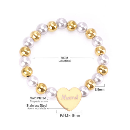 ASON Mixed Color Ball Beaded Engrave MaMa Bracelets Bangles Gold Color Stainless Steel For Women Birthday Mother's Day Gift asonjewelry
