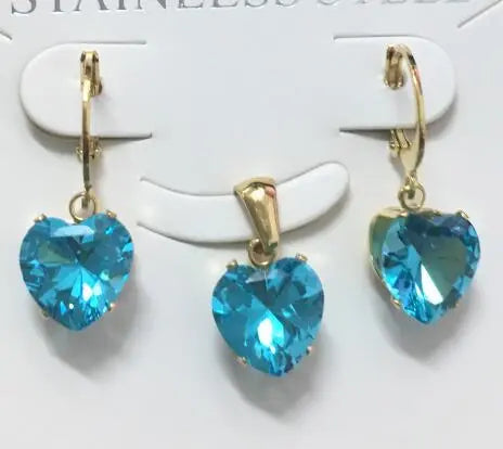 Heart Shape Luxury Jewelry Sets For Woman Dangle AAA Zirconia Earrings With Heart Fairy Aesthetic Pendant Necklace asonjewelry