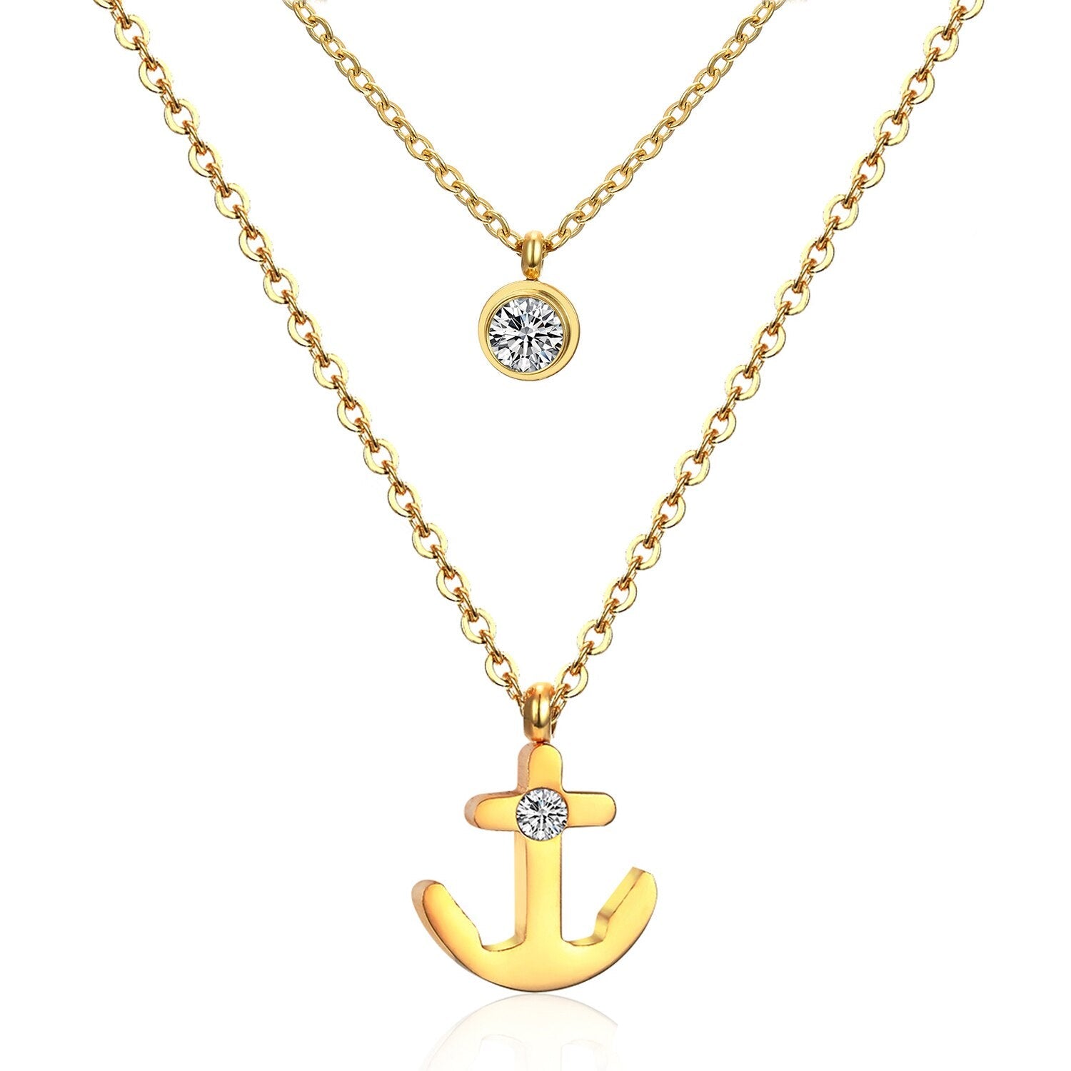 ASON Collier Femme Stainless Steel Double Chain Necklace Gold Color Anchor Pendants Women Choker Collars Fashion Jewelry asonjewelry