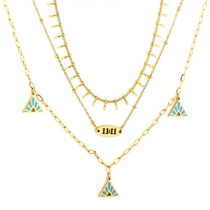 Blue Triangle Charms Collier Brand Design Three-Layered Necklaces Gold Plated Link Chain Choker Romantic Y2K Collar asonjewelry