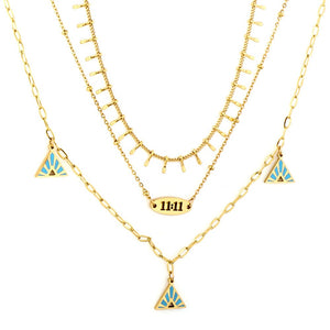 Blue Triangle Charms Collier Brand Design Three-Layered Necklaces Gold Plated Link Chain Choker Romantic Y2K Collar