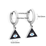 Vintage Hexagon Blue Evil Eye Dangle Hoop Earrings Women Gold Color Stainless Steel Minimalist Turkey Cute Lady Huggie