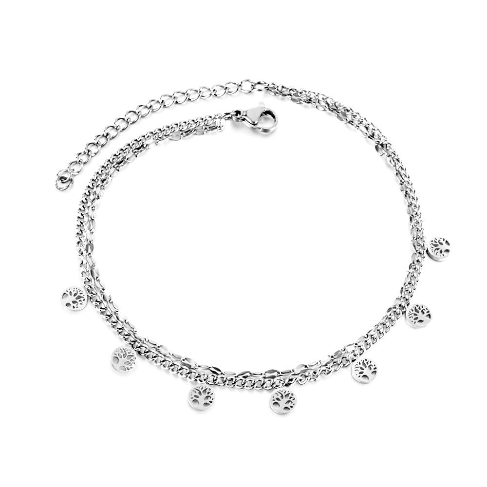 ASON Trendy Round Hollow Out Tree Accessories Multi-layer Chain Anklet Gold Color Stainless Steel For Women Fashion Jewelry asonjewelry
