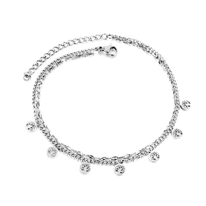 ASON Trendy Round Hollow Out Tree Accessories Multi-layer Chain Anklet Gold Color Stainless Steel For Women Fashion Jewelry asonjewelry