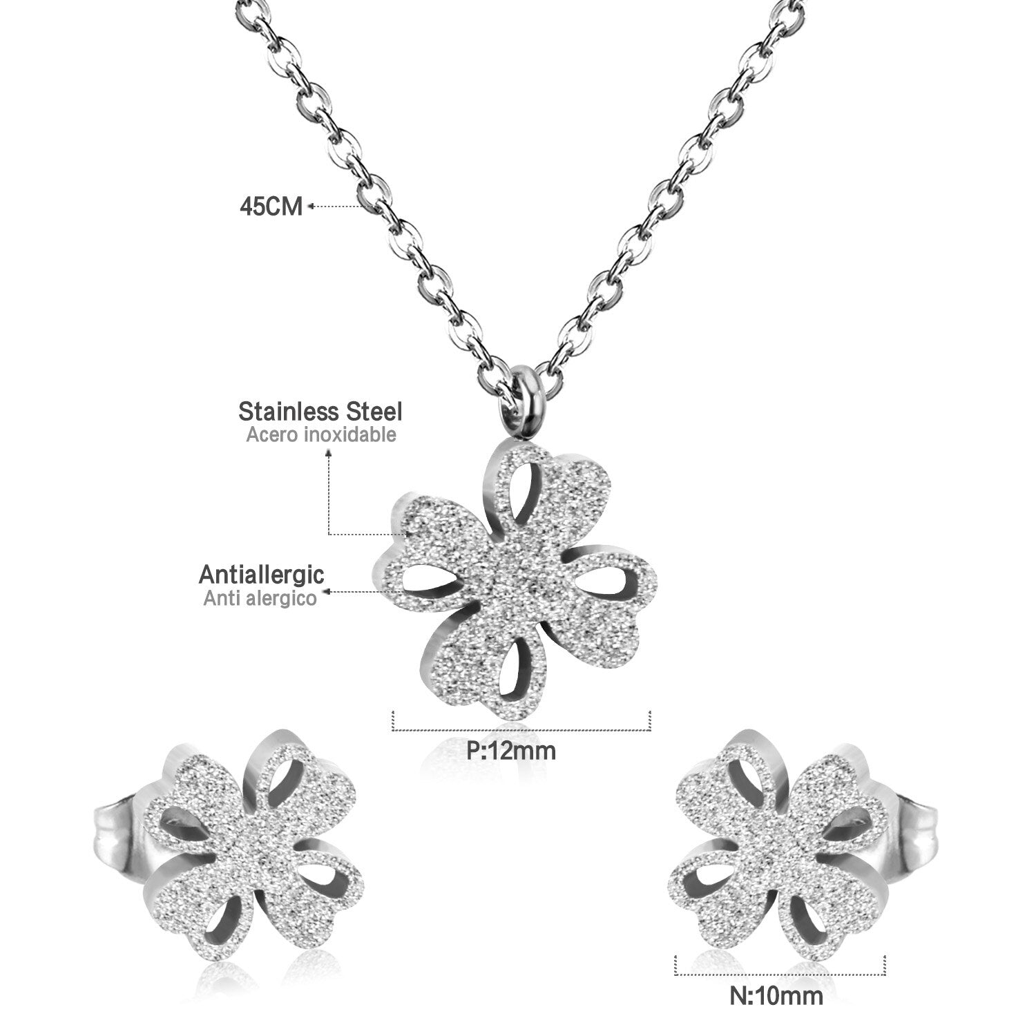 ASON Frosted Flower Chain Pendant Necklace Piercing Earrings Gold Color Stainless Steel for Women Jewelry Sets Fashion asonjewelry