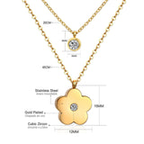 Double Layer Chain Pendants Necklaces For Women Girls Gold Color Silver Tone Stainless Steel CZ Crystal Round Choker