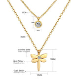 Double Layer Chain Pendants Necklaces For Women Girls Gold Color Silver Tone Stainless Steel CZ Crystal Round Choker
