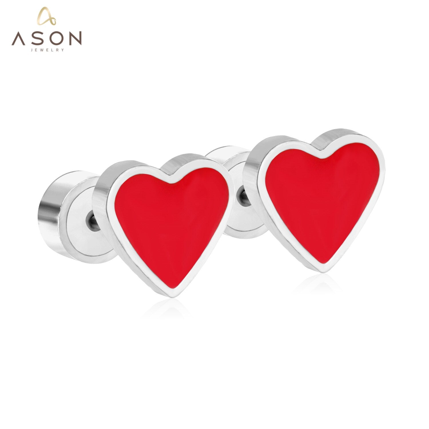 ASON Red/Pink Heart Screw Stud Earring Gold Color Stainless Steel for Women/Girl/Child Ear Piercing Jewelry Christmas Party asonjewelry