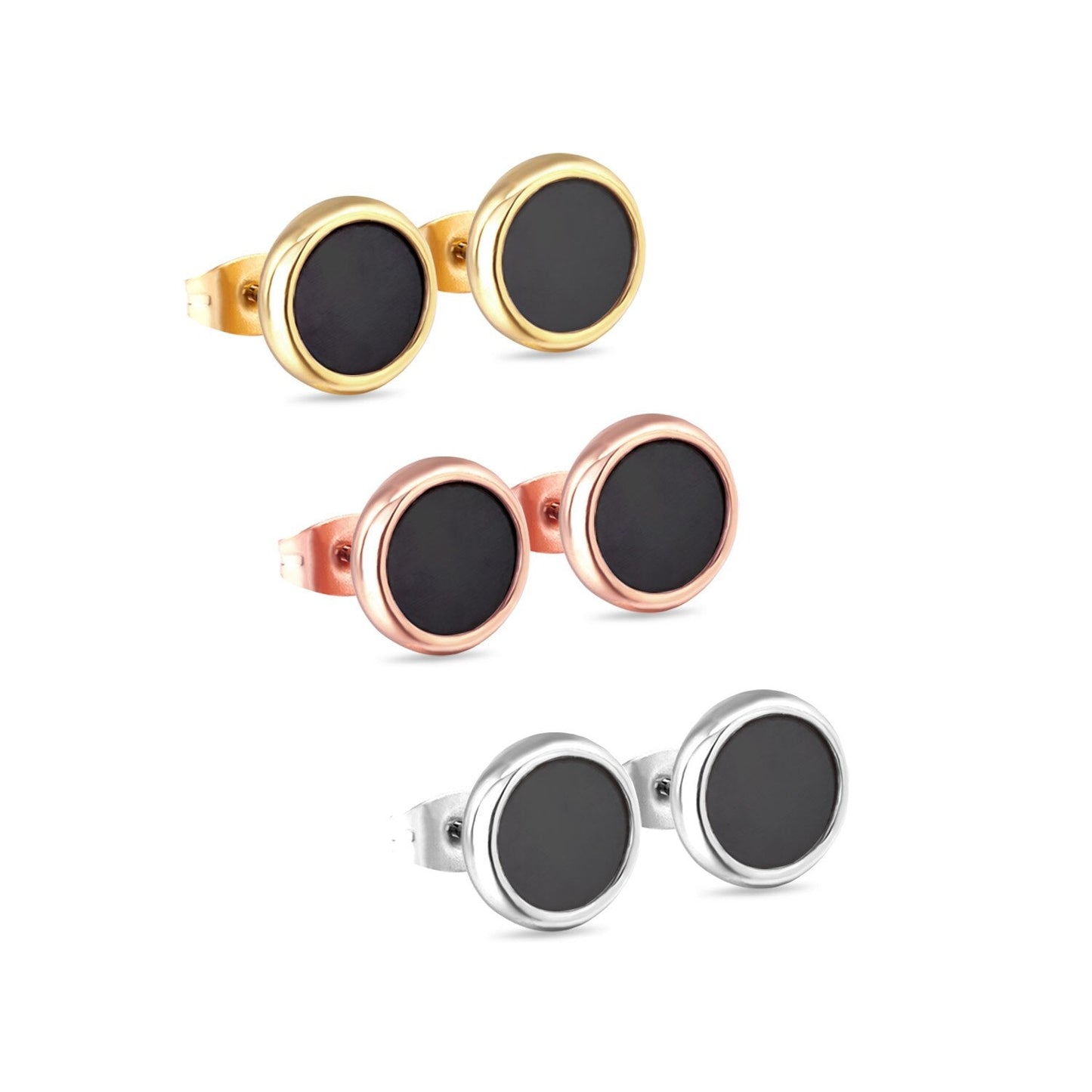 ASON Stylish White/Black Shell Stud Earrings 3Pairs/lot 8mm Round Earring Stainless Steel Jewelry for Women Party Gift asonjewelry