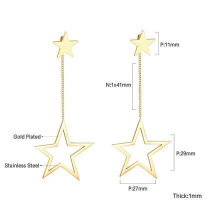 New Crystal Stars Coin Long Tassel Dangle Earrings For Women Girls Stainless Steel Trending Korean Fashion Jewelry asonjewelry