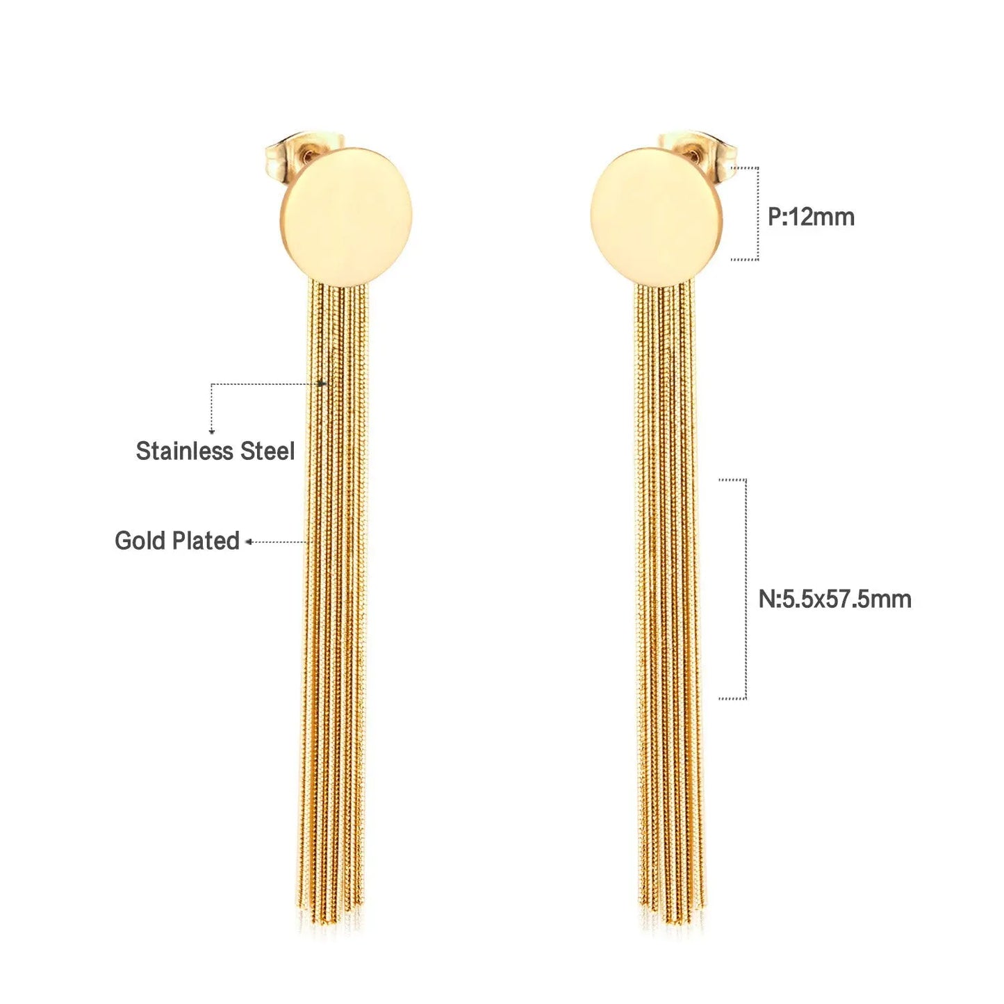 Long Chain Tassel Earrings Women's Gold Color Stainless Steel Drop Earrings Korean Fashion Party Jewelry Wholesale asonjewelry