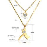 Double Layer Chain Pendants Necklaces For Women Girls Gold Color Silver Tone Stainless Steel CZ Crystal Round Choker
