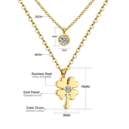 Double Layer Chain Pendants Necklaces For Women Girls Gold Color Silver Tone Stainless Steel CZ Crystal Round Choker asonjewelry