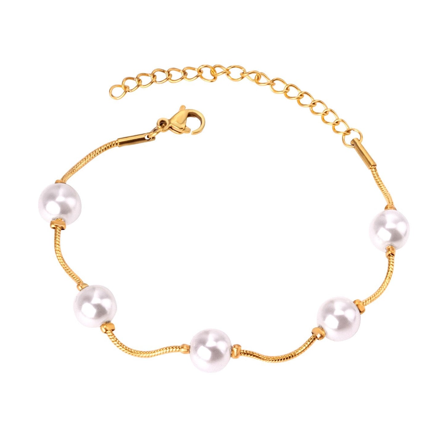 ASON Adjustable Imitation Pearl Chain Bracelets Bangles for Women Gold Color Stainless Steel Extender Fashion Jewelry Gift asonjewelry