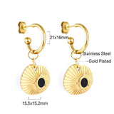 Vintage Hexagon Blue Evil Eye Dangle Hoop Earrings Women Gold Color Stainless Steel Minimalist Turkey Cute Lady Huggie