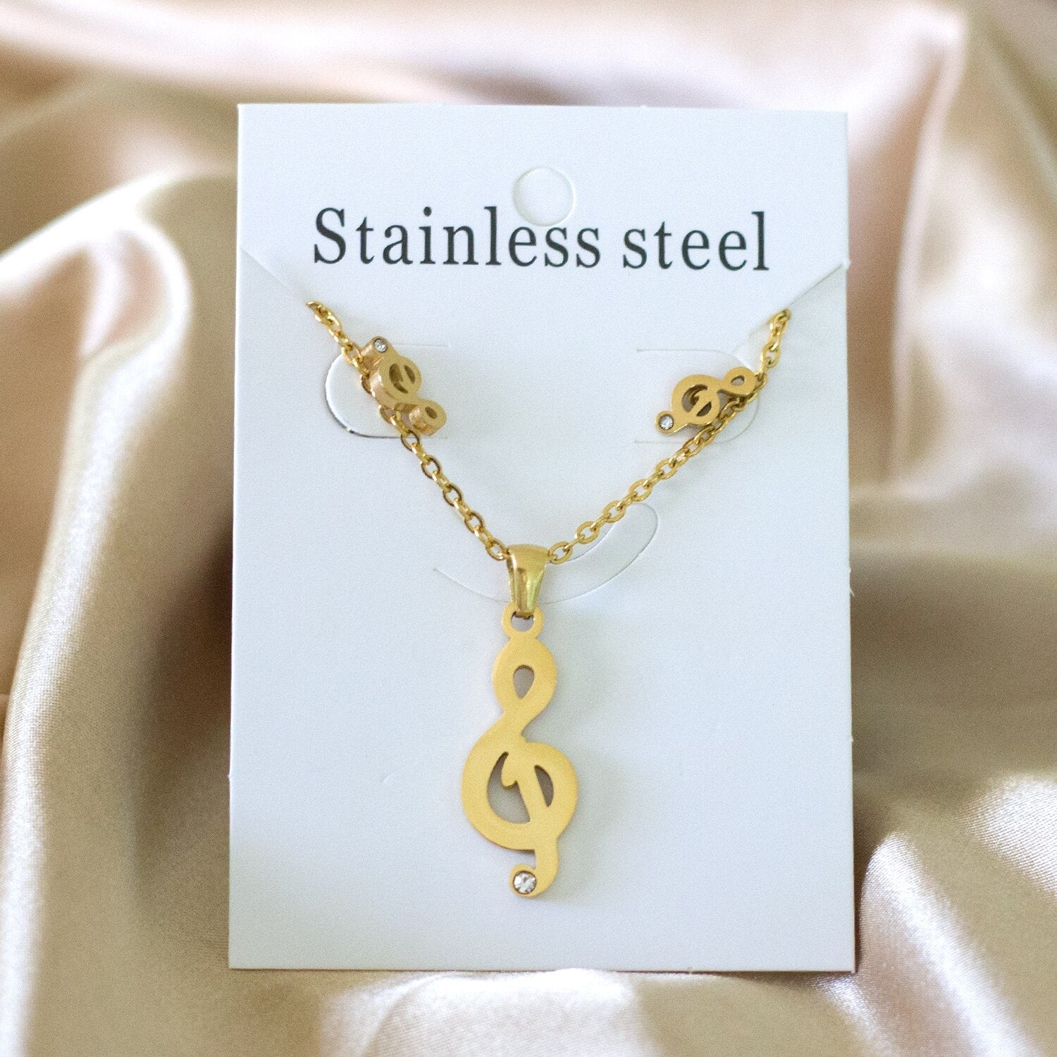 ASON Gold Color 316L Stainless Steel Jewelry Sets for Women 2019 Music Pendant Necklace Small Stud Earrings for Femme asonjewelry