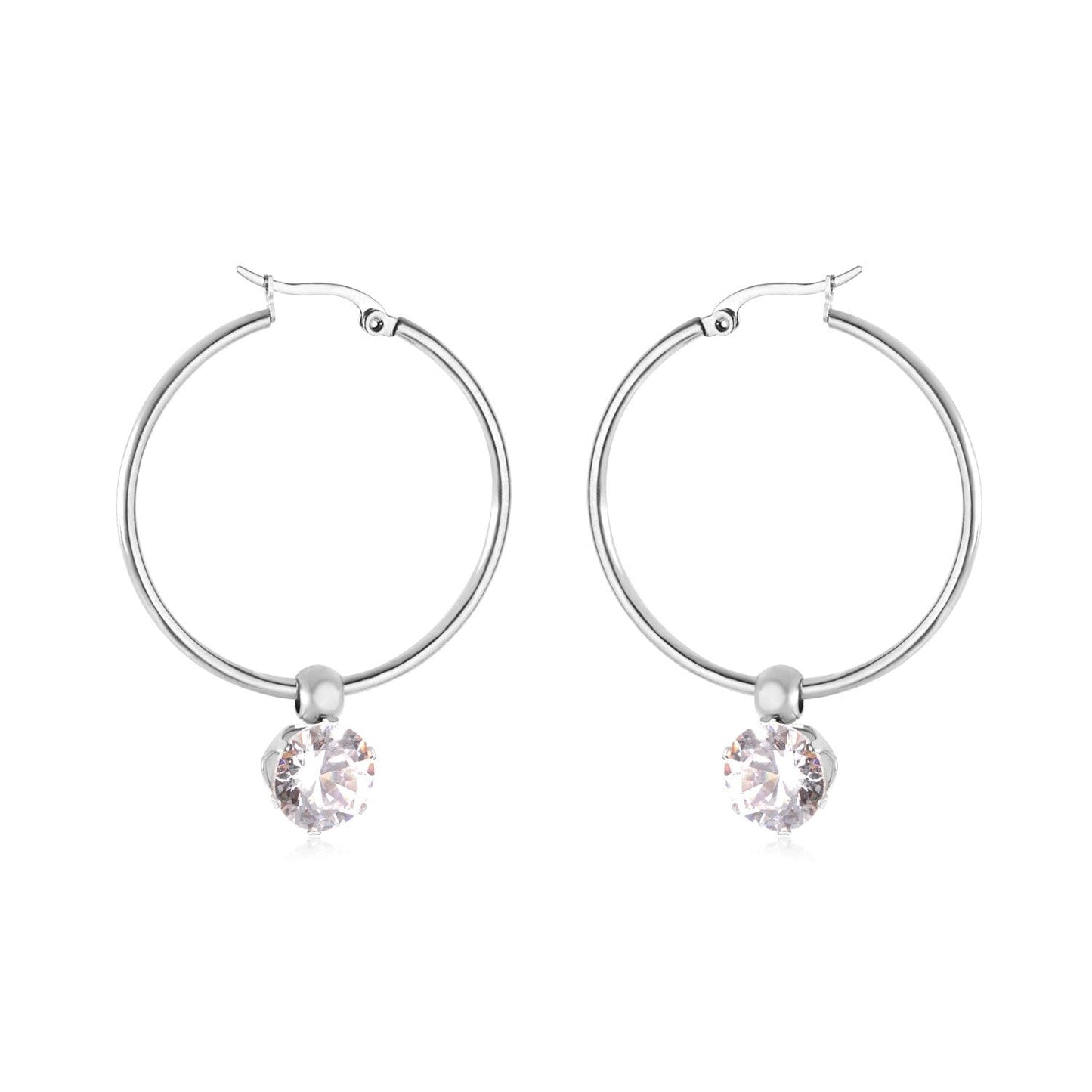 ASON Round Ear Hoop Earring With Cubic Zirconia Classic Style 2022 Stainless Steel Circle Earring Fashion Jewelry Party asonjewelry