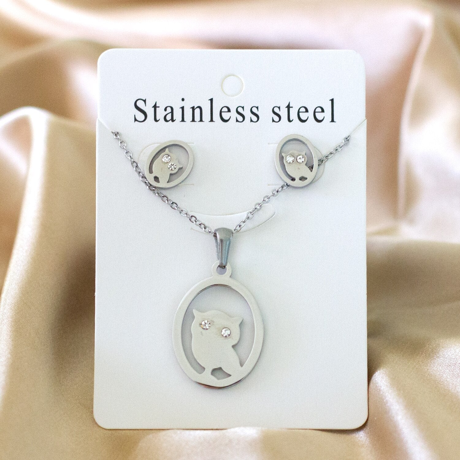 ASON Gold Color 316L Stainless Steel Jewelry Sets  for Women Round Owl Pendant Necklace Small Stud Earrings for Femme asonjewelry