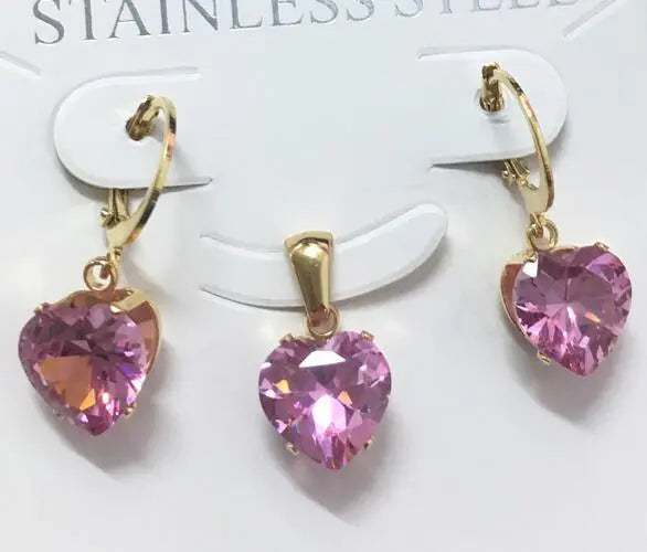 Heart Shape Luxury Jewelry Sets For Woman Dangle AAA Zirconia Earrings With Heart Fairy Aesthetic Pendant Necklace asonjewelry