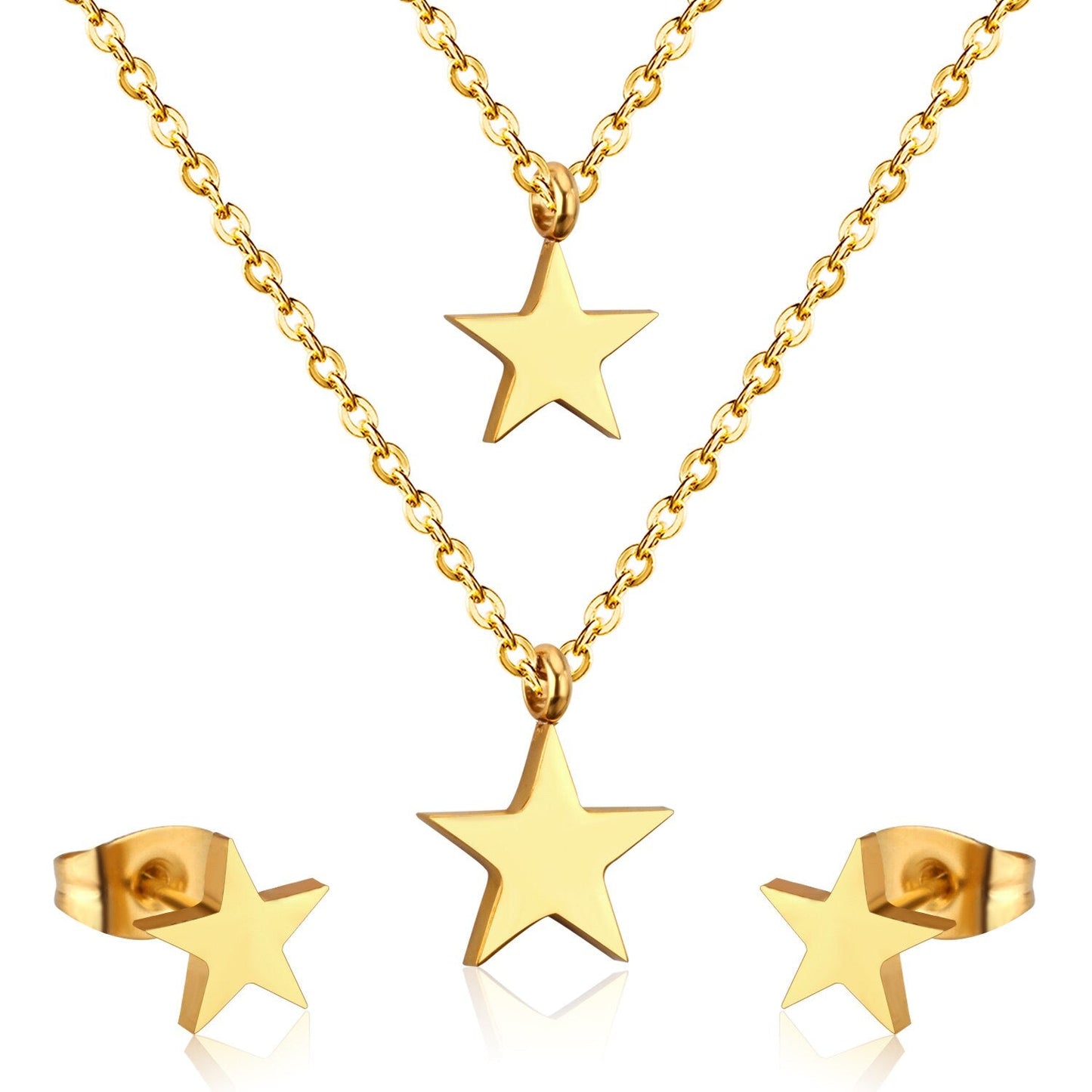 ASON 316L Stainless Steel Star Pendant Gold Color Bridal Wedding Jewelry Set for Women Necklace Pendant Small Stud Earring asonjewelry