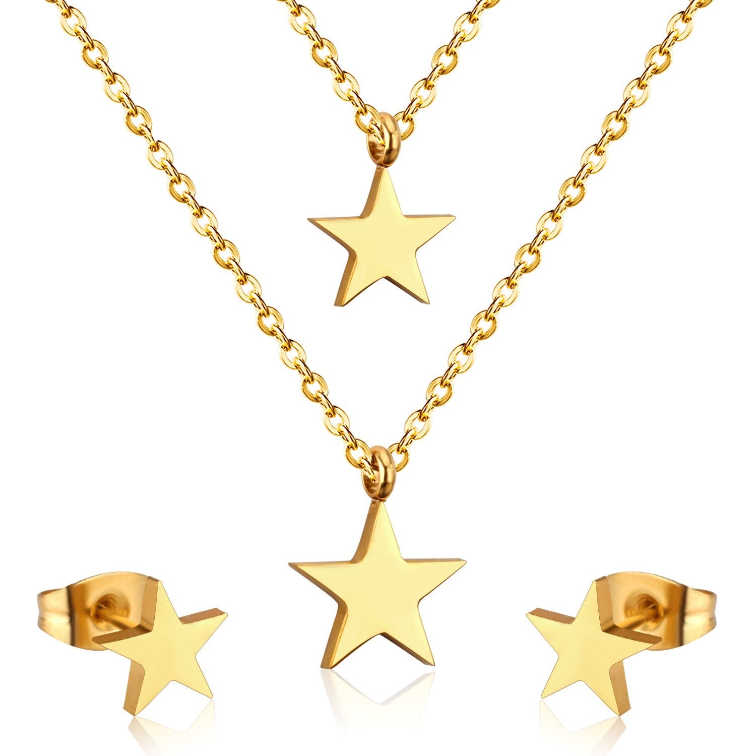 ASON 316L Stainless Steel Star Pendant Gold Color Bridal Wedding Jewelry Set for Women Necklace Pendant Small Stud Earring asonjewelry