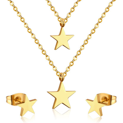 ASON 316L Stainless Steel Star Pendant Gold Color Bridal Wedding Jewelry Set for Women Necklace Pendant Small Stud Earring asonjewelry