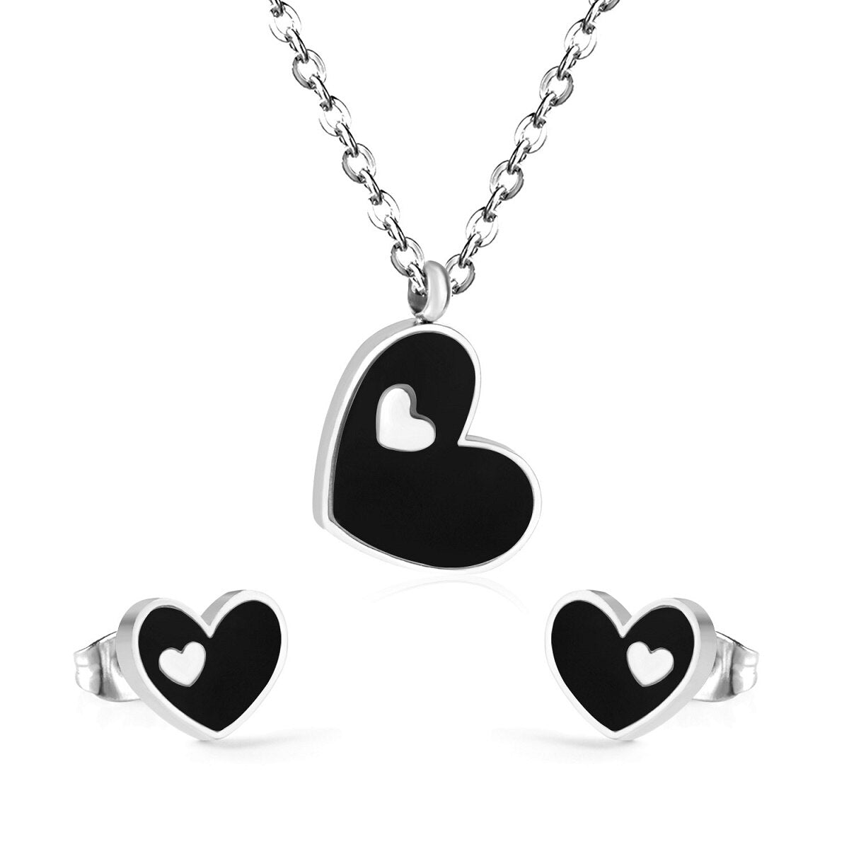 ASON Heart White/Black Shell Pendant Necklace Stud Earring Jewelry Sets Stainless Steel Gold Color Party Accessories Gift asonjewelry