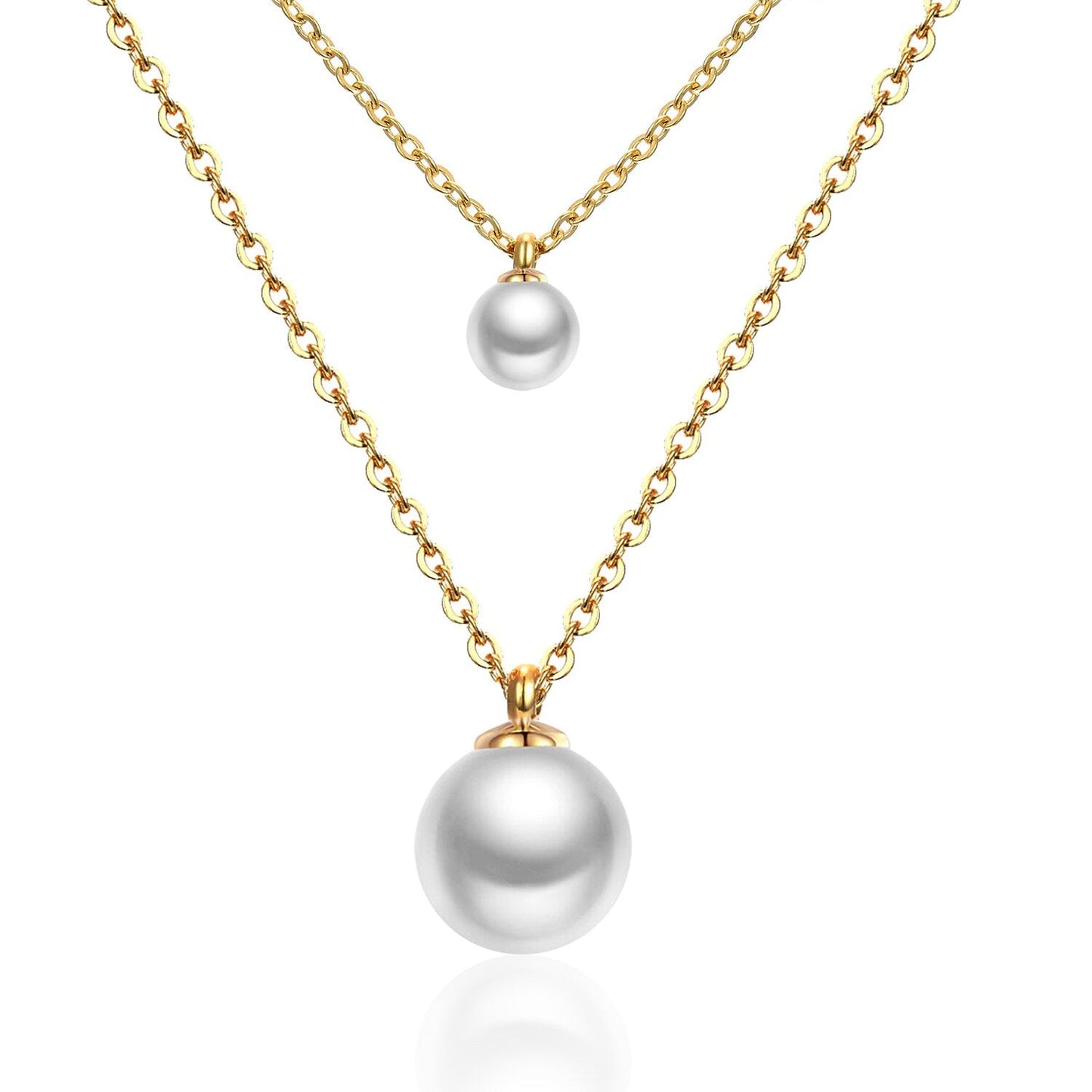 ASON Double Link Chain Choker Necklaces Stainless Steel Imitation Pearl Round Pendant Necklaces Female Party Wholesale Gift asonjewelry