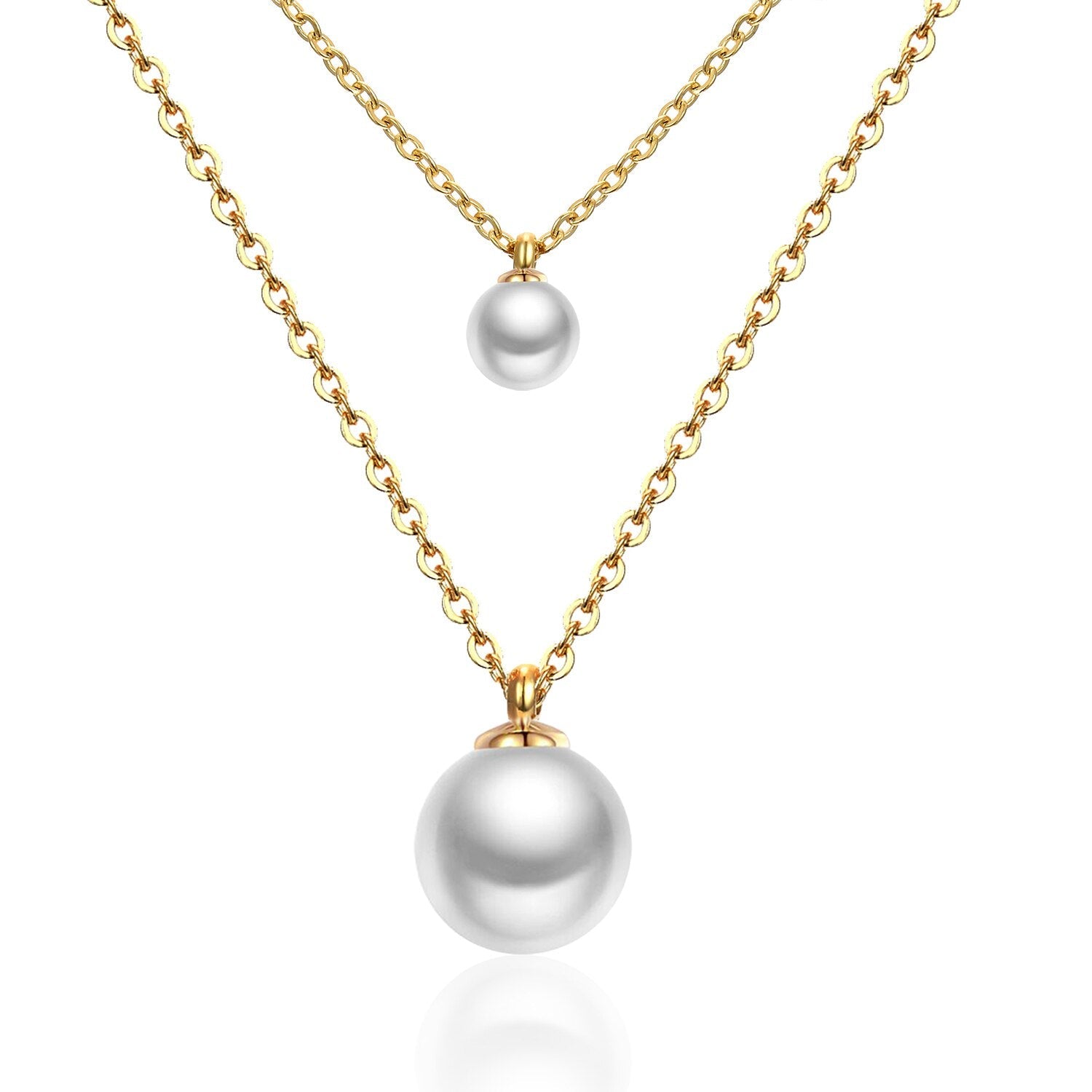 ASON Double Link Chain Choker Necklaces Stainless Steel Imitation Pearl Round Pendant Necklaces Female Party Wholesale Gift asonjewelry