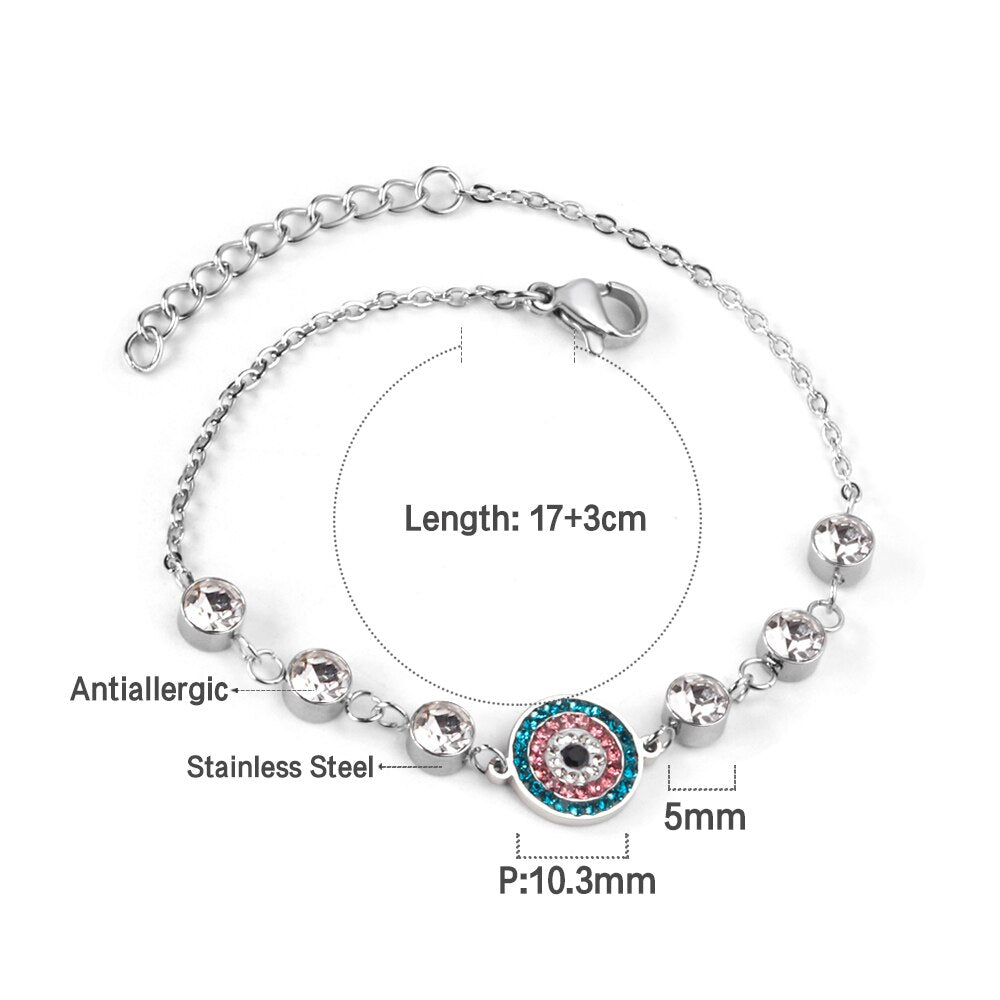 ASON Gold Color Stainless Steel Blue Eye Cubic Zirconia Anti-allergy Chain Bracelets Bangle For Women Men Fashion Jewelry asonjewelry