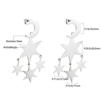 New Crystal Stars Coin Long Tassel Dangle Earrings For Women Girls Stainless Steel Trending Korean Fashion Jewelry asonjewelry