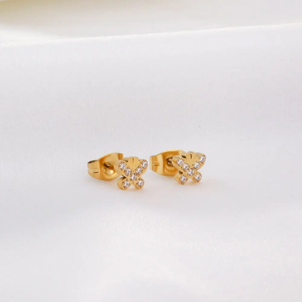 Women Earring New Trendy Stainless Steel Gold Color Flower Star butterfly Heart Monn Stud Earring Fashion Jewelry asonjewelry