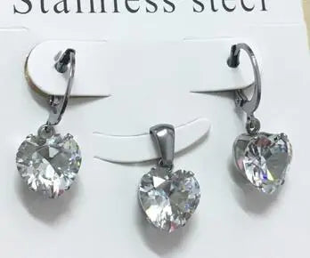 Heart Shape Luxury Jewelry Sets For Woman Dangle AAA Zirconia Earrings With Heart Fairy Aesthetic Pendant Necklace asonjewelry