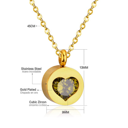 ASON Heart Cubic Zirconia Round Pendants Stainless Steel Chains Necklace Gold Color Accessories Wholesale Daily Wear Choker asonjewelry