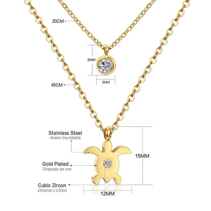 Double Layer Chain Pendants Necklaces For Women Girls Gold Color Silver Tone Stainless Steel CZ Crystal Round Choker asonjewelry