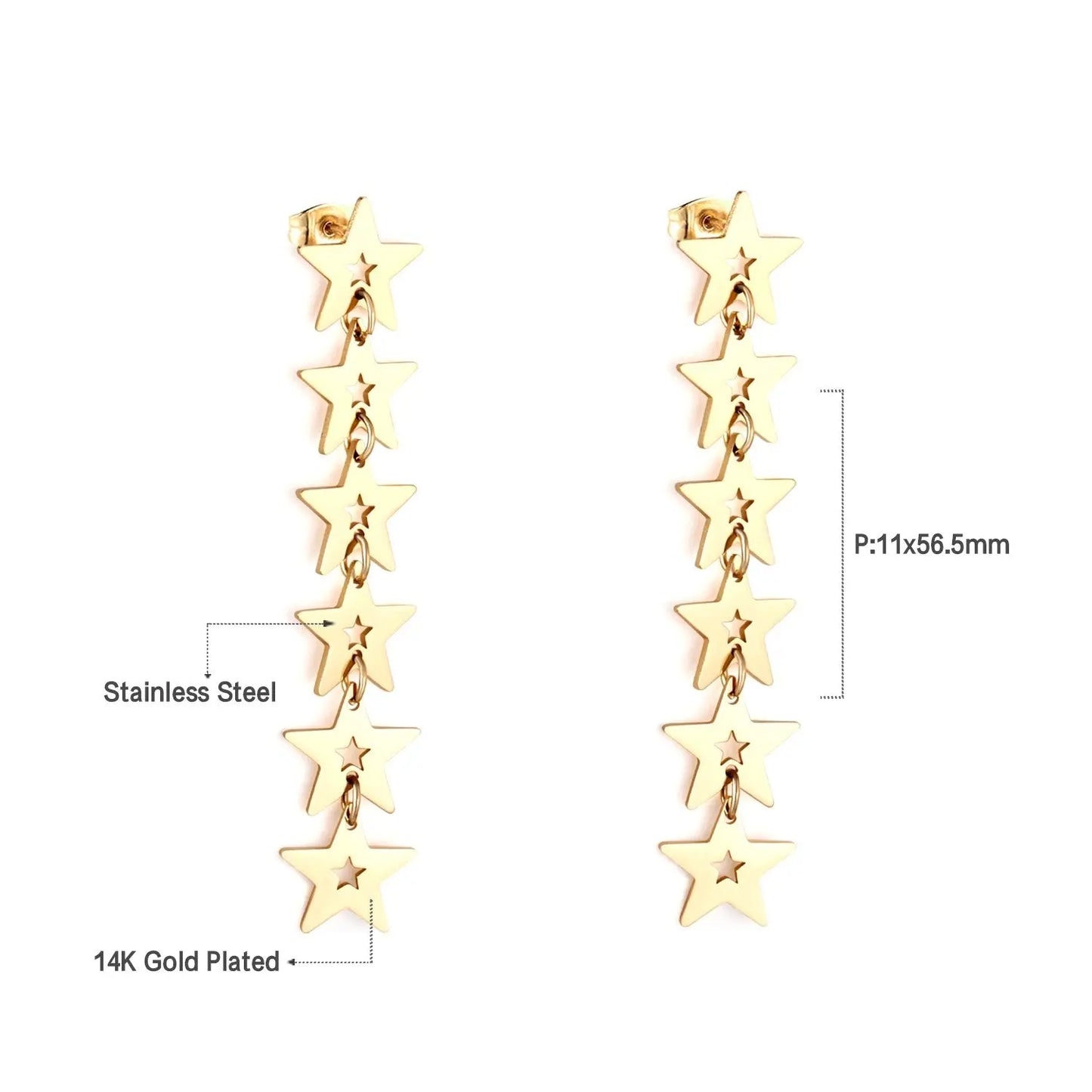 New Crystal Stars Coin Long Tassel Dangle Earrings For Women Girls Stainless Steel Trending Korean Fashion Jewelry asonjewelry