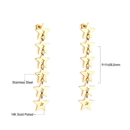 New Crystal Stars Coin Long Tassel Dangle Earrings For Women Girls Stainless Steel Trending Korean Fashion Jewelry asonjewelry